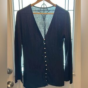 Classic Black Long-Sleeve Cardigan with Pearl Buttons